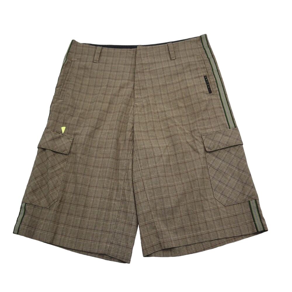 Red Button Shorts Mens 36W Brown Plaid High Waist Flat Front Cargo Bottoms